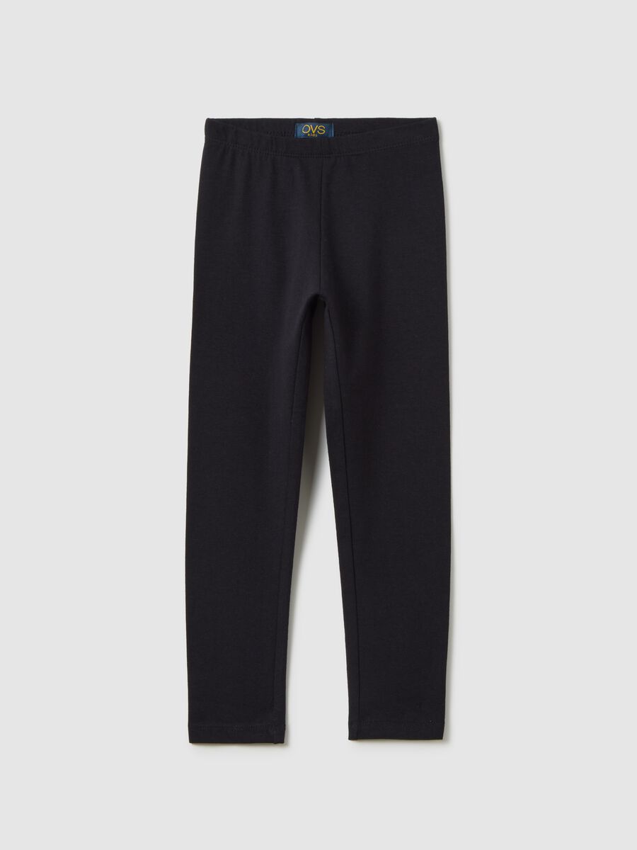 Leggings da bambina in cotone elasticizzato nero skinny_0