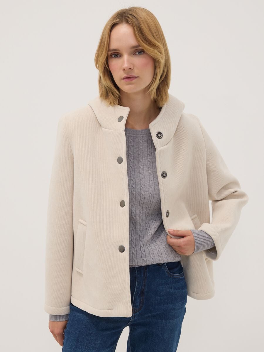 Beige regular-fit stretch viscose coat with hood_0