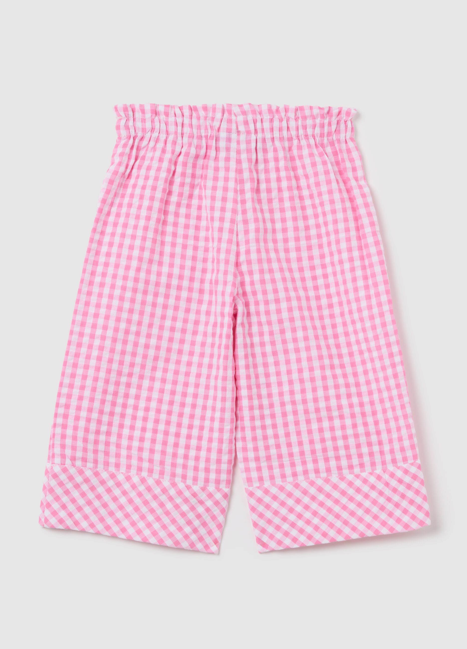Pink Checkered Cotton Palazzo Trousers