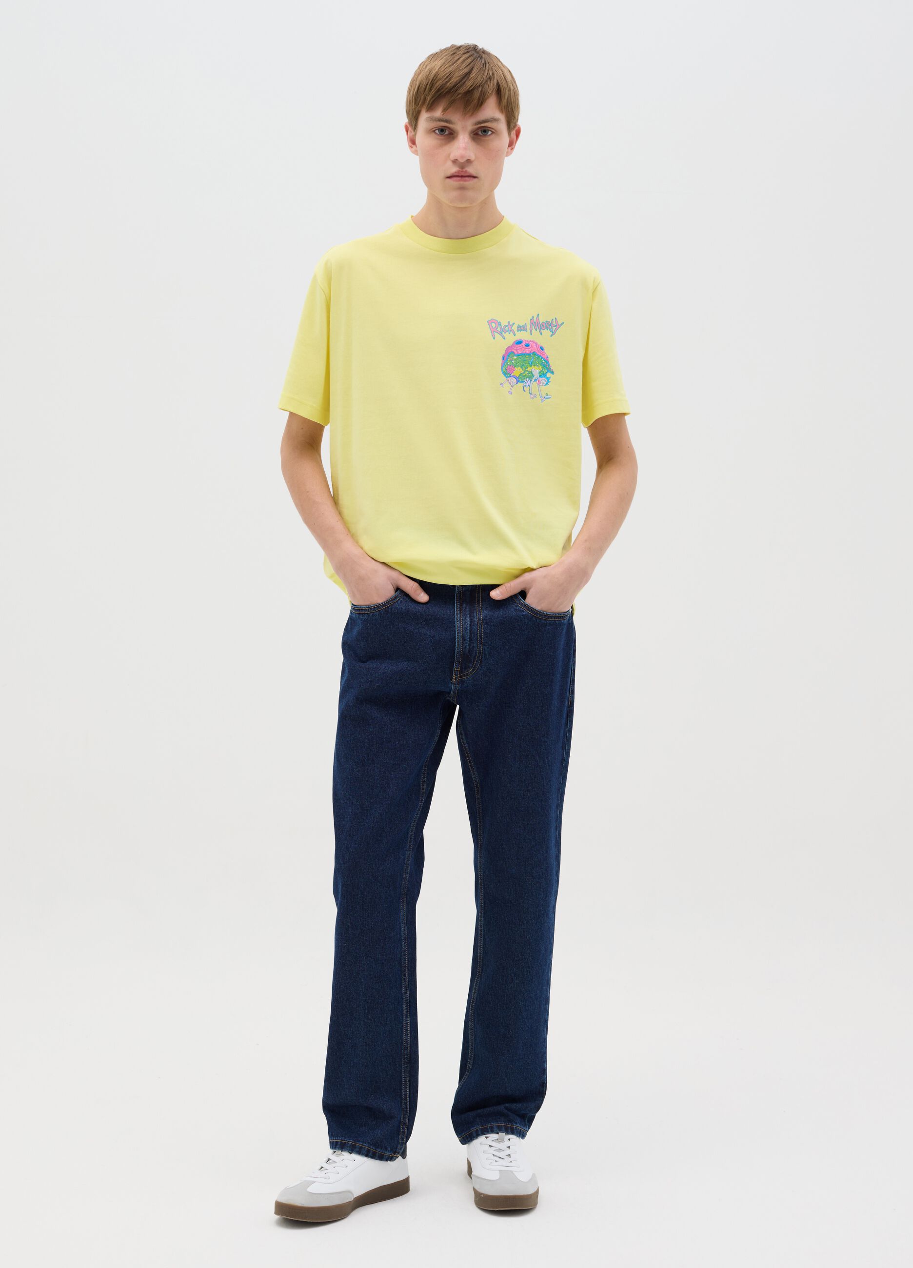 Yellow T-shirt with Rick and Morty print