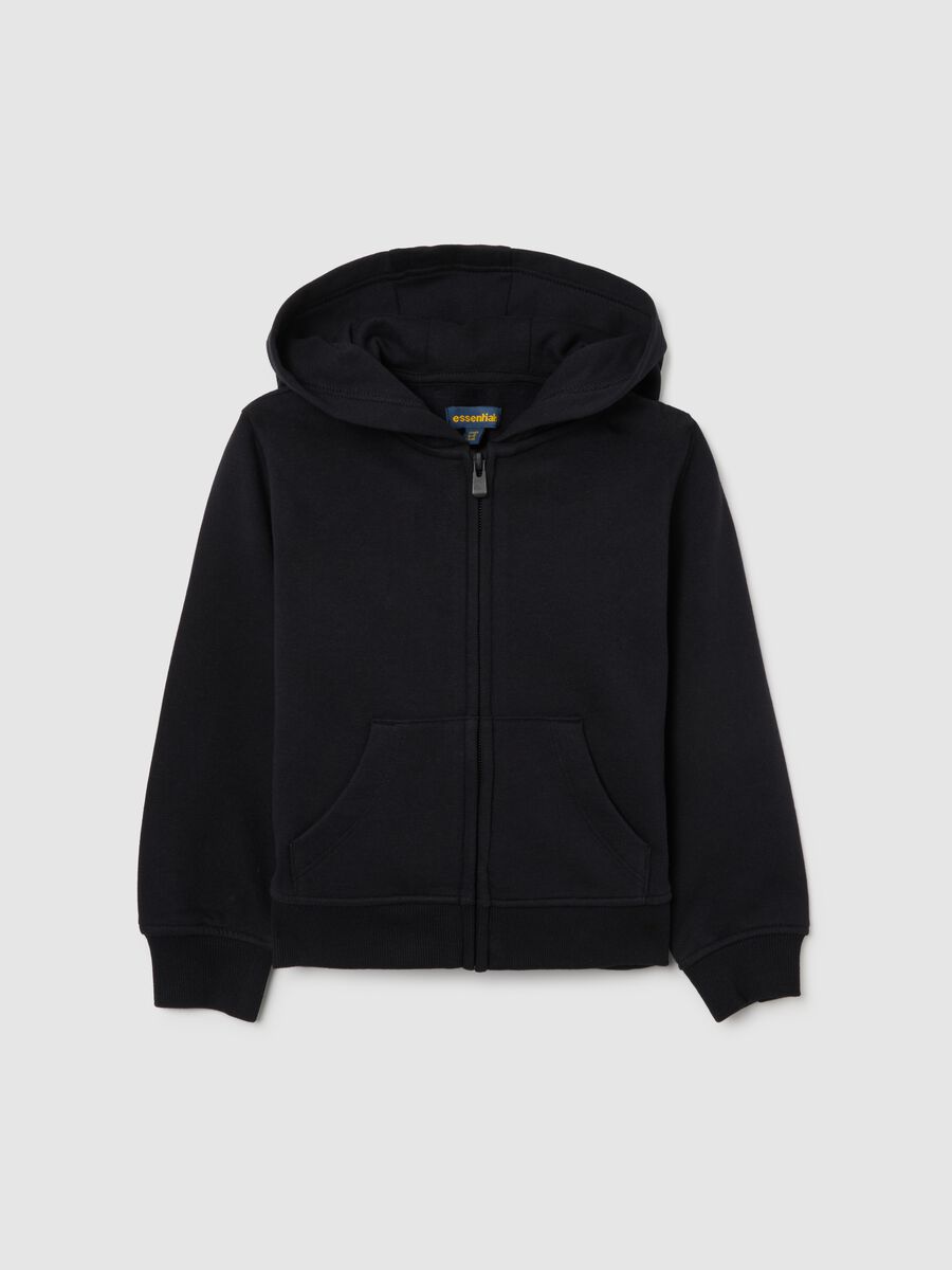 Girl's black pure cotton regular fit hoodie with zip_0