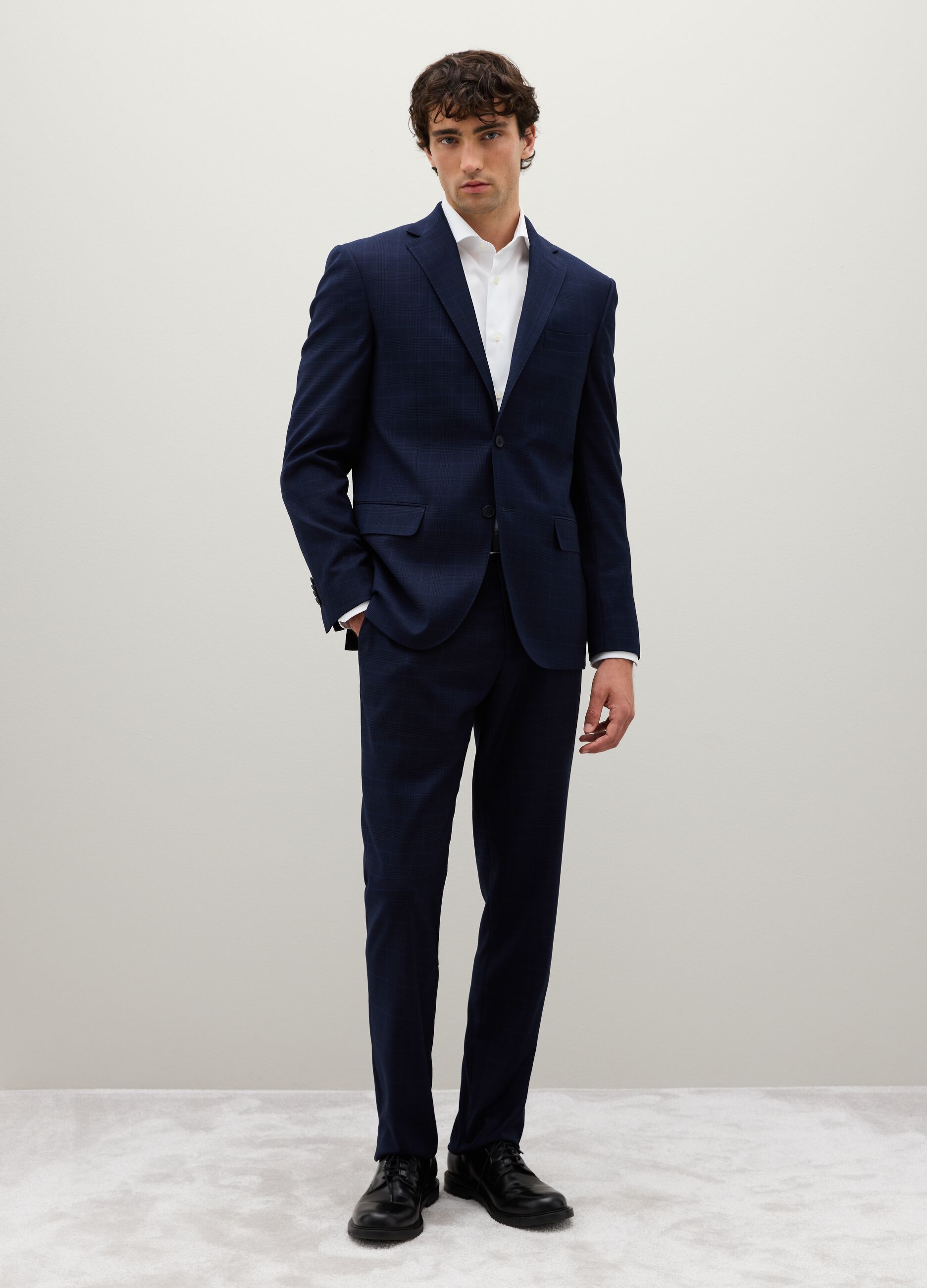 Regular fit blue stretch fabric blazer