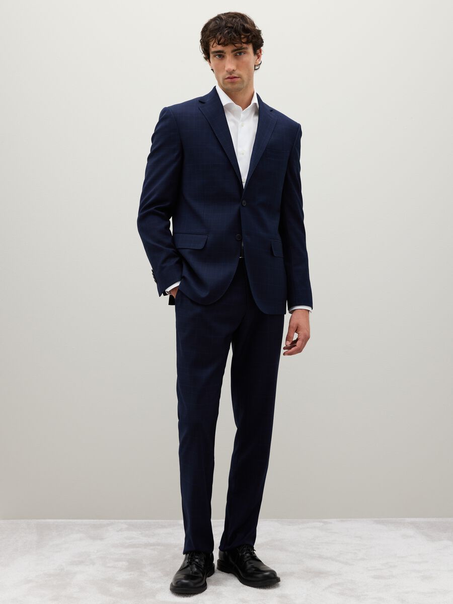 Regular fit blue stretch fabric blazer_3