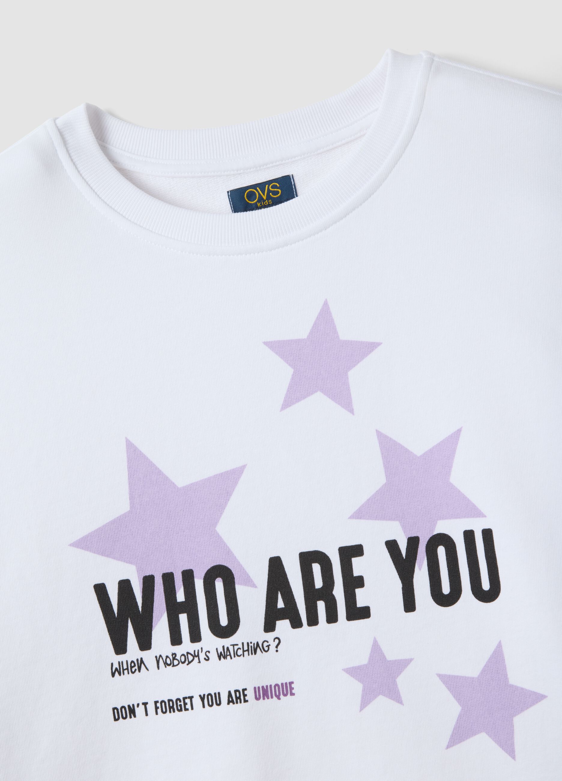 White 100% cotton sweatshirt with ribbed neck and print for girls
