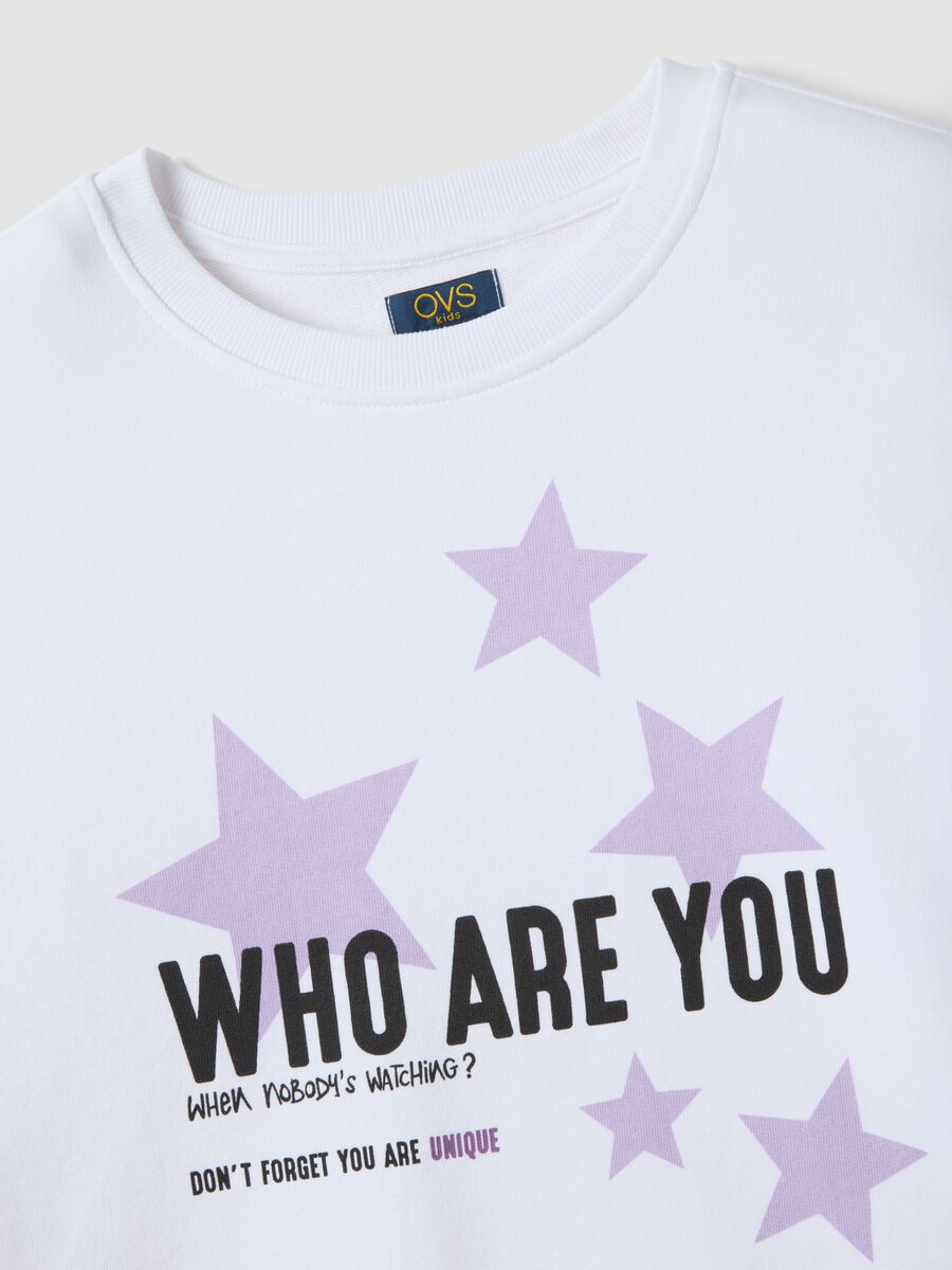White 100% cotton sweatshirt with ribbed neck and print for girls_1
