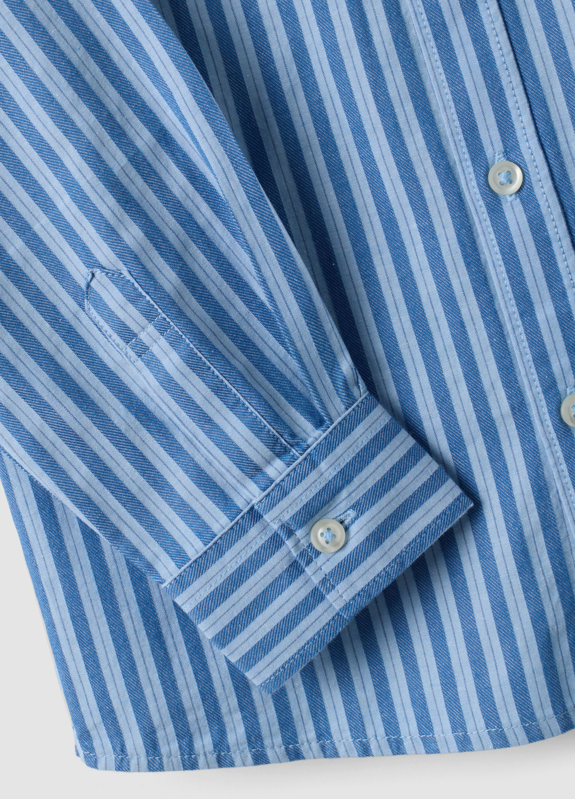 Camicia azzurra a righe in puro cotone regular fit per bambino