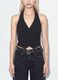 Black cropped vest in stretch striped viscose_3