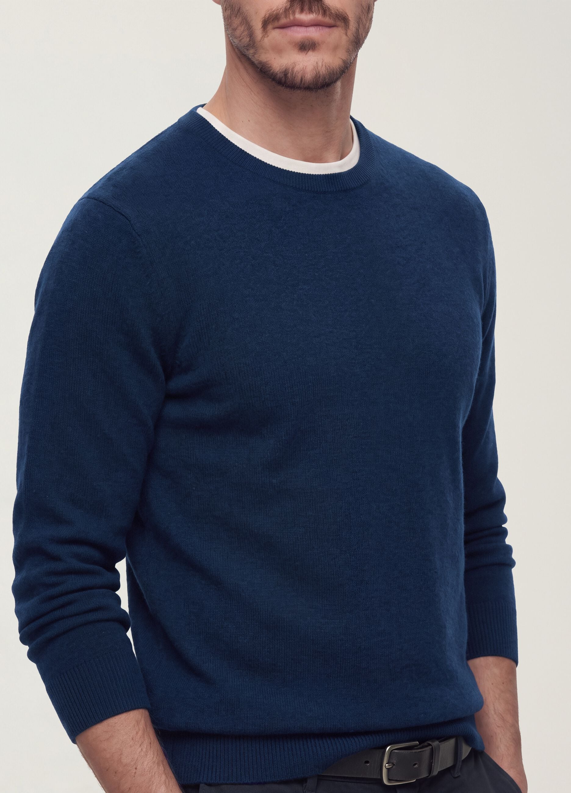 Blue crew-neck jumper in viscose blend, regular fit