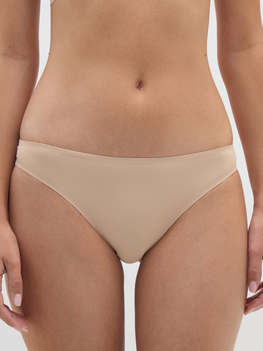 Beige Stretch Fabric Briefs_1