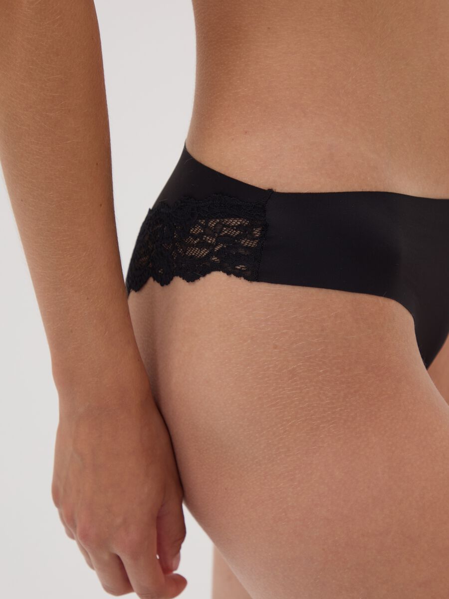 Black Brazilian briefs in stretch microfibre with lace_3