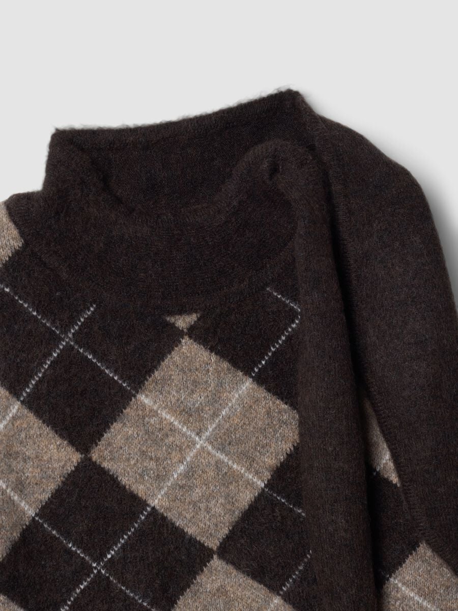Brown stretch wool gilet with stand collar_1