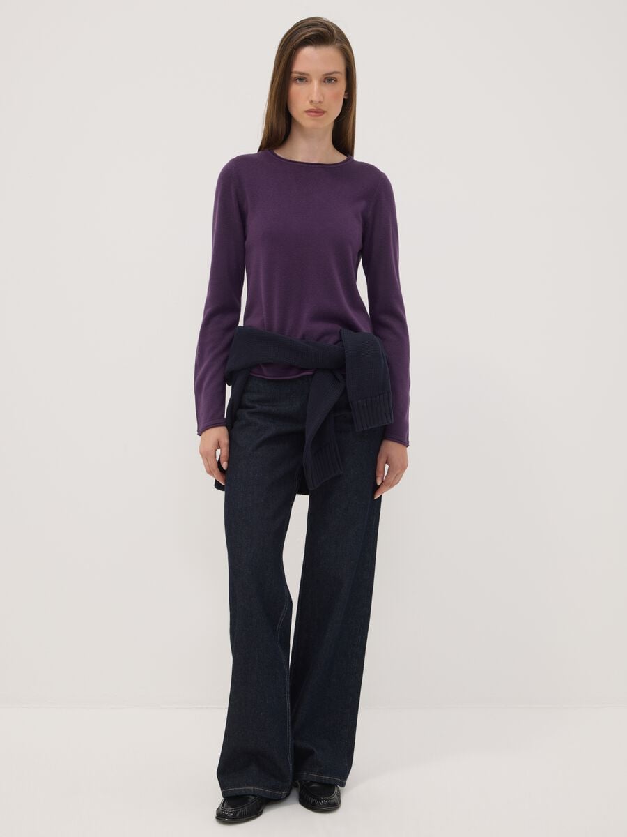 Maglia viola scuro girocollo fitted a maniche lunghe_2