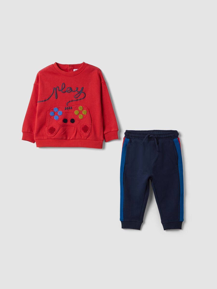 Completo jogging rosso over fit in puro cotone organico con stampa gaming_0