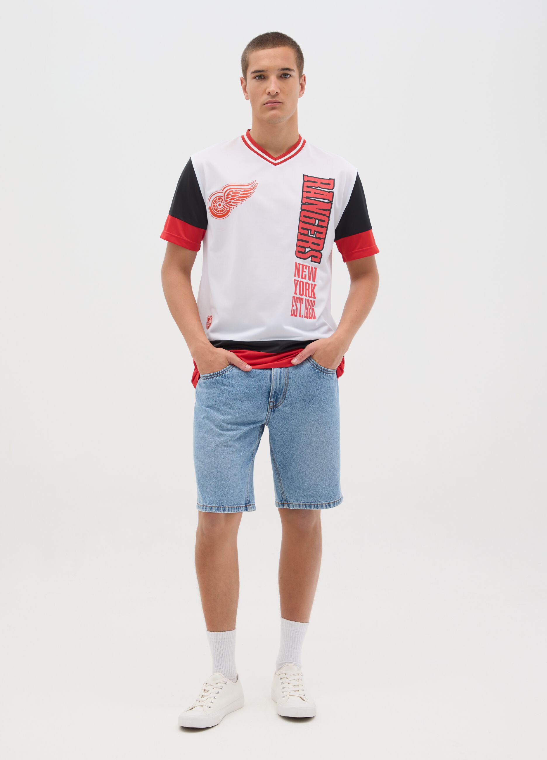 White and Red Short Sleeve T-shirt, Rangers Style