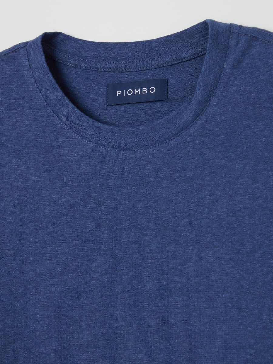 T-shirt with round neck in linen and cotton_5