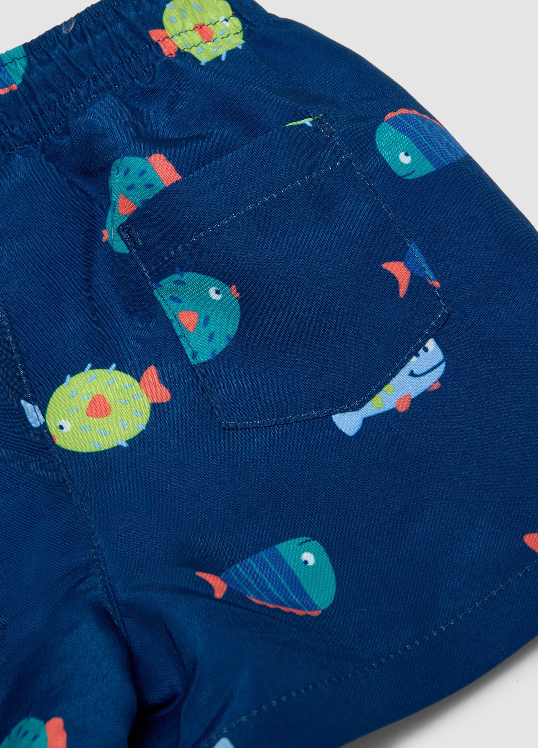 Blue fish-print boxer swim shorts for baby boys