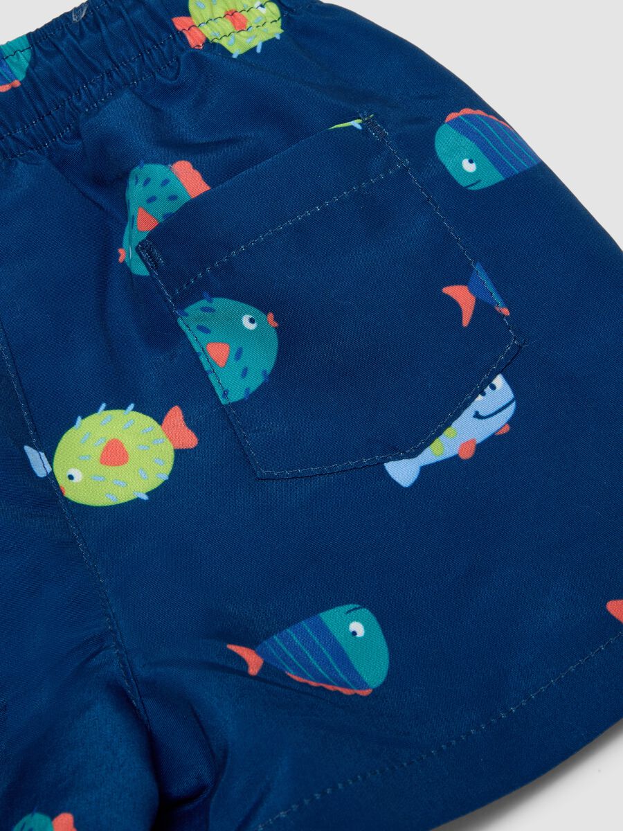 Blue fish-print boxer swim shorts for baby boys_3