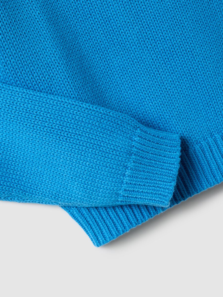 Blue crew neck jumper in pure cotton regular fit_1