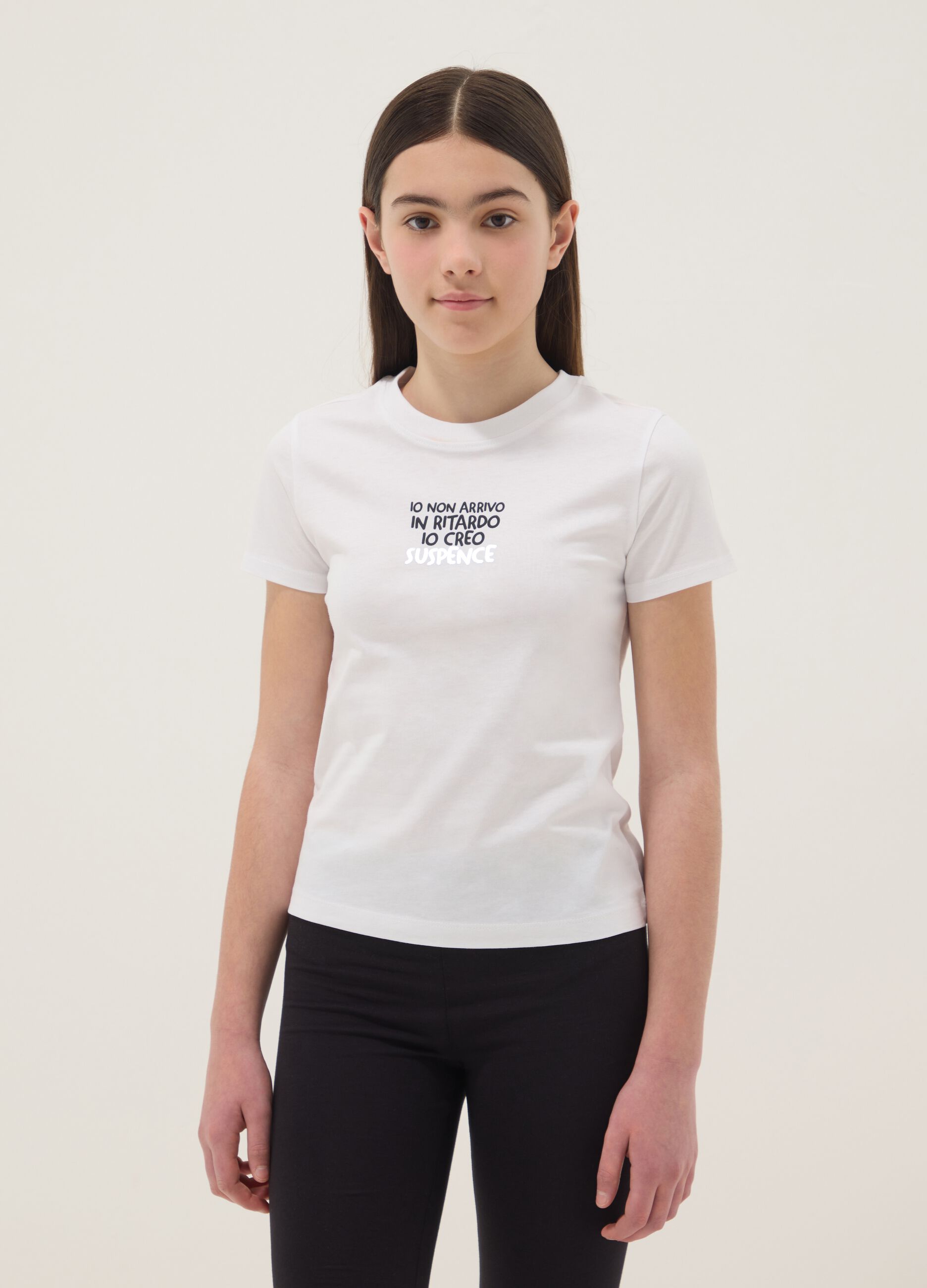 T-shirt in puro cotone bianca da ragazza regular fit con frase