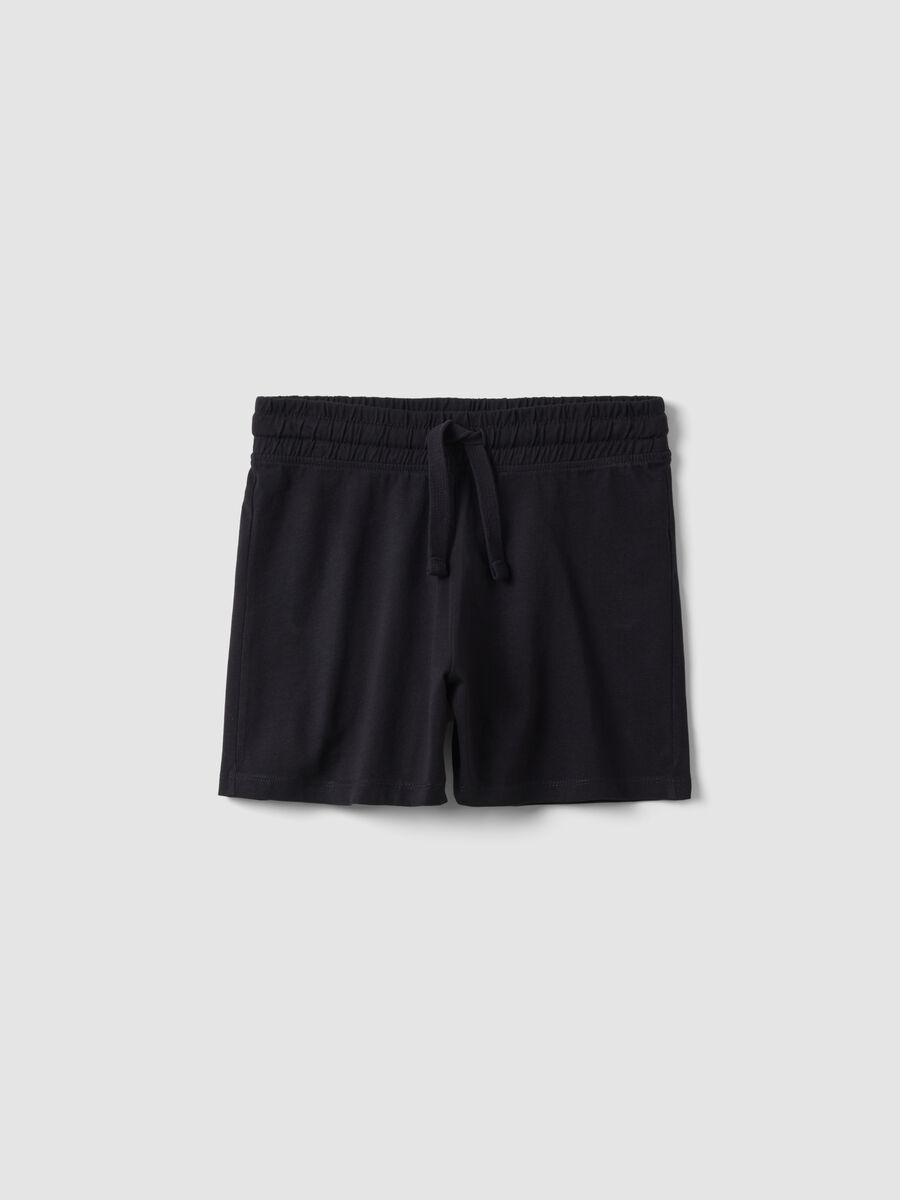 Girls' black pure cotton shorts, regular fit_0