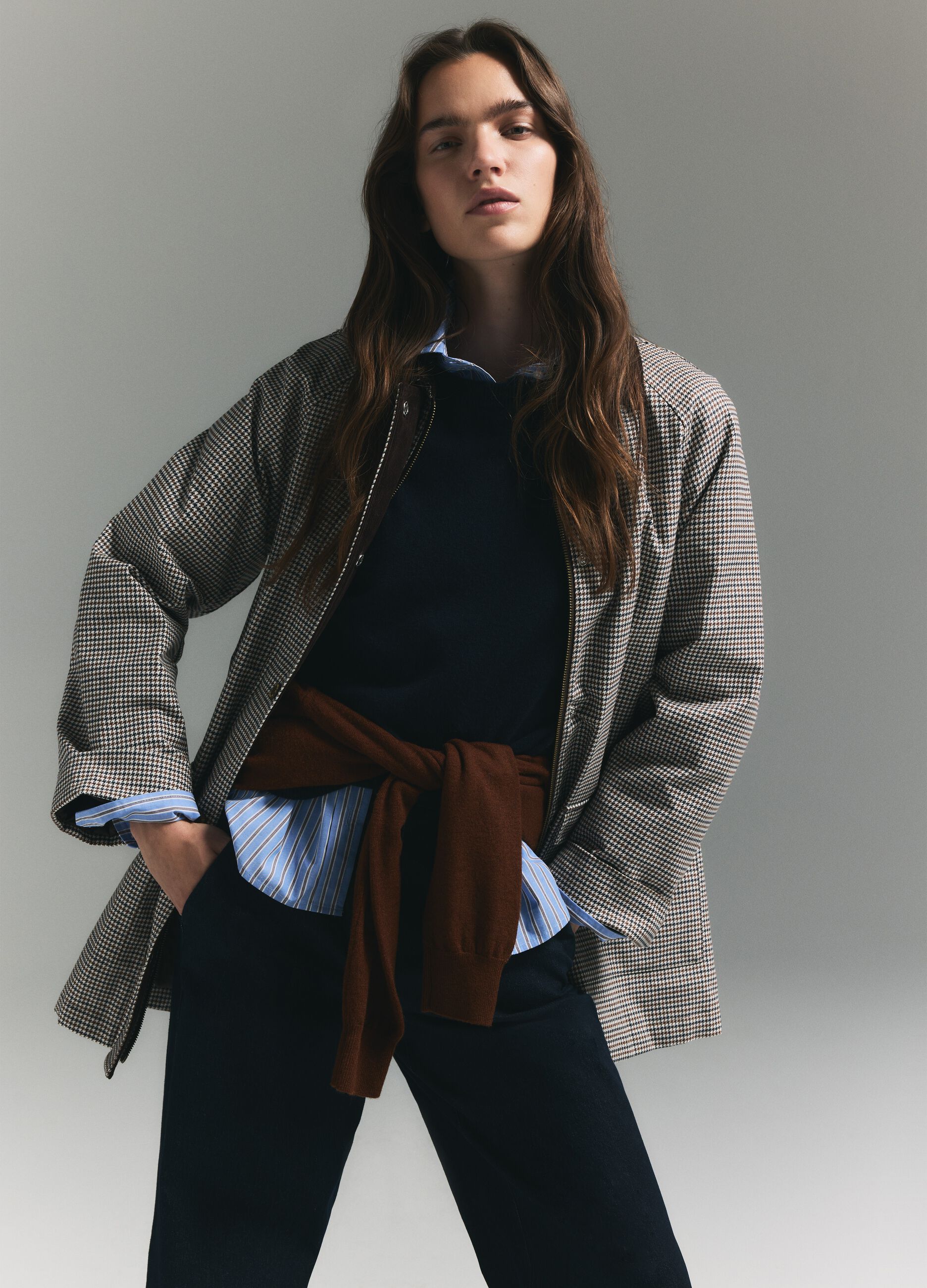 Giacca a quadri multicolor in puro cotone con bottoni e zip