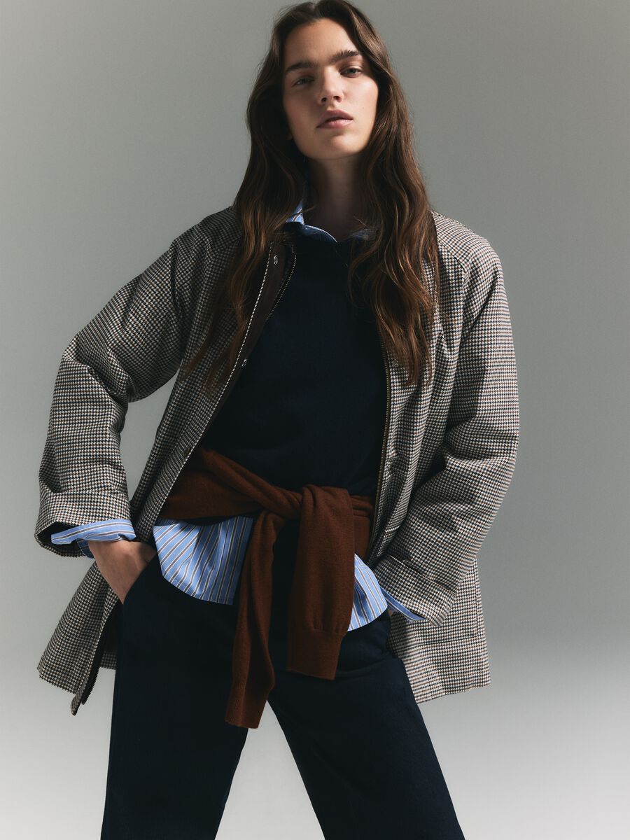 Multicolour check jacket in pure cotton with buttons and zip_0