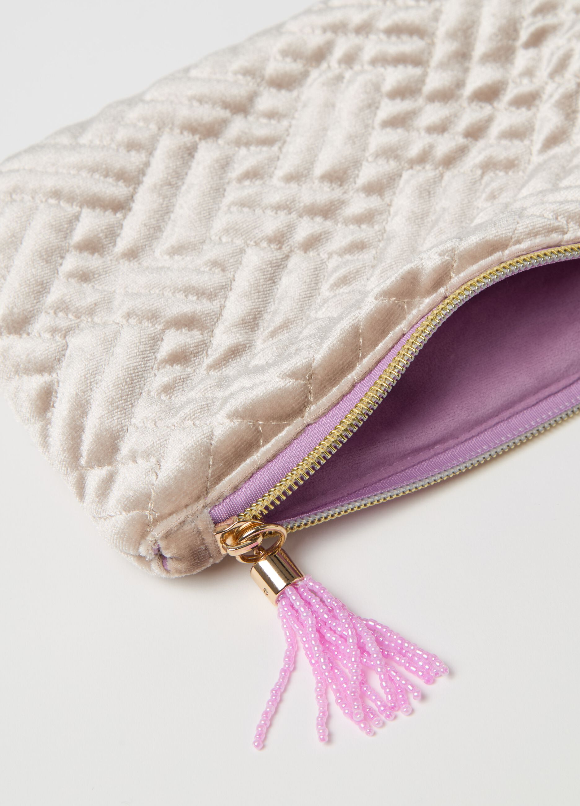 Beauty case piatto in velluto trapuntato