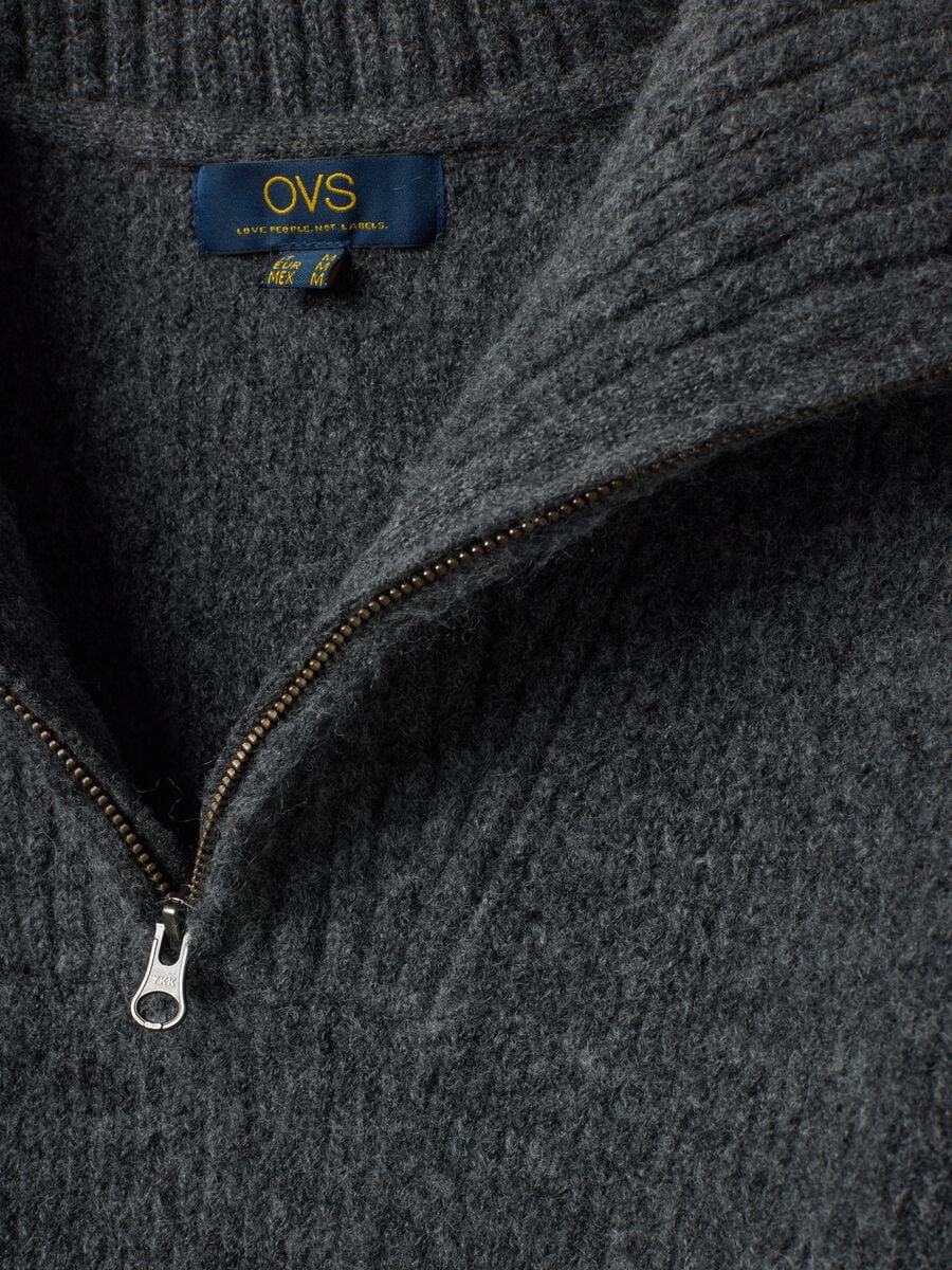 Half zip grigia in lana elasticizzata regular fit_1