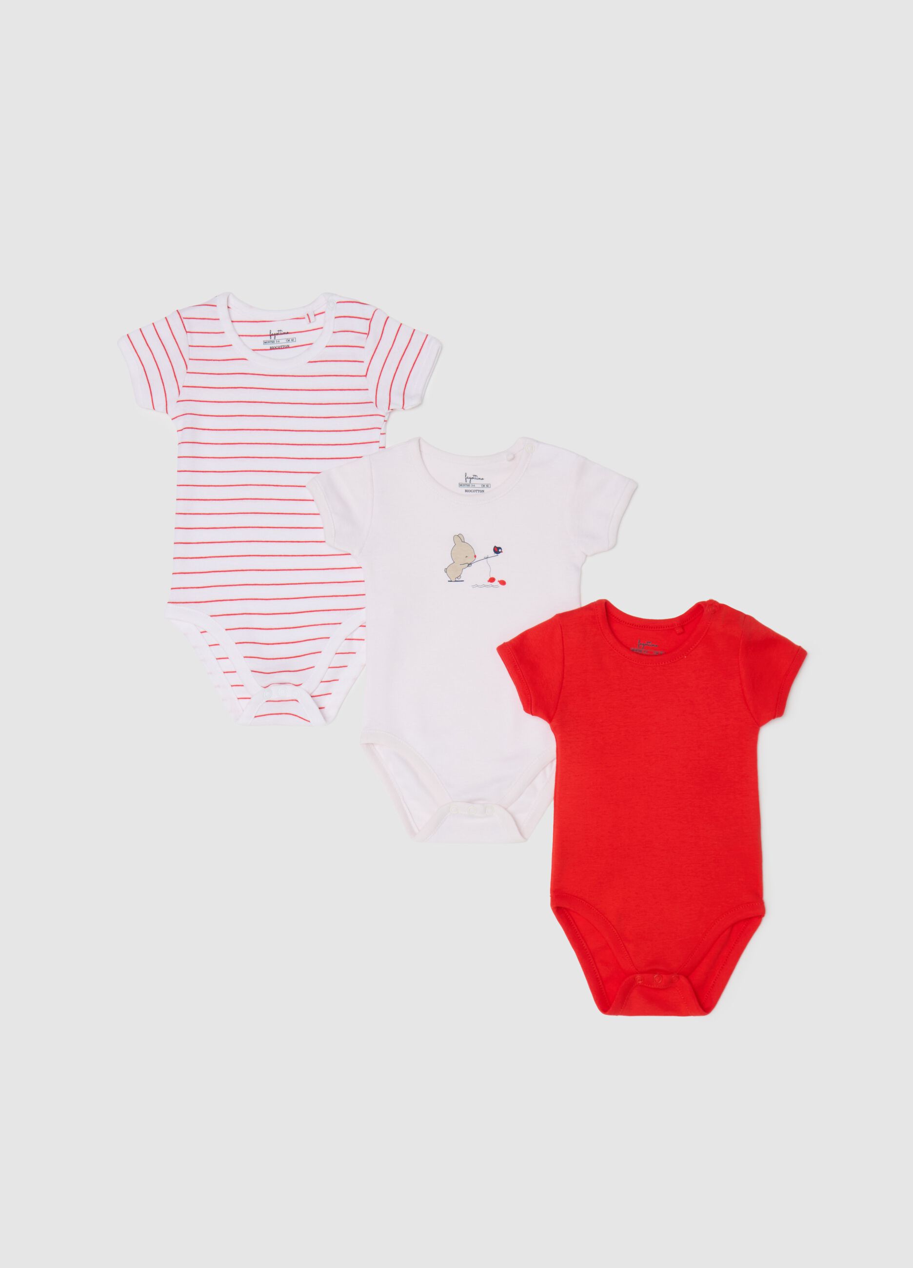 Three-pack short-sleeved bodysuits in cotton