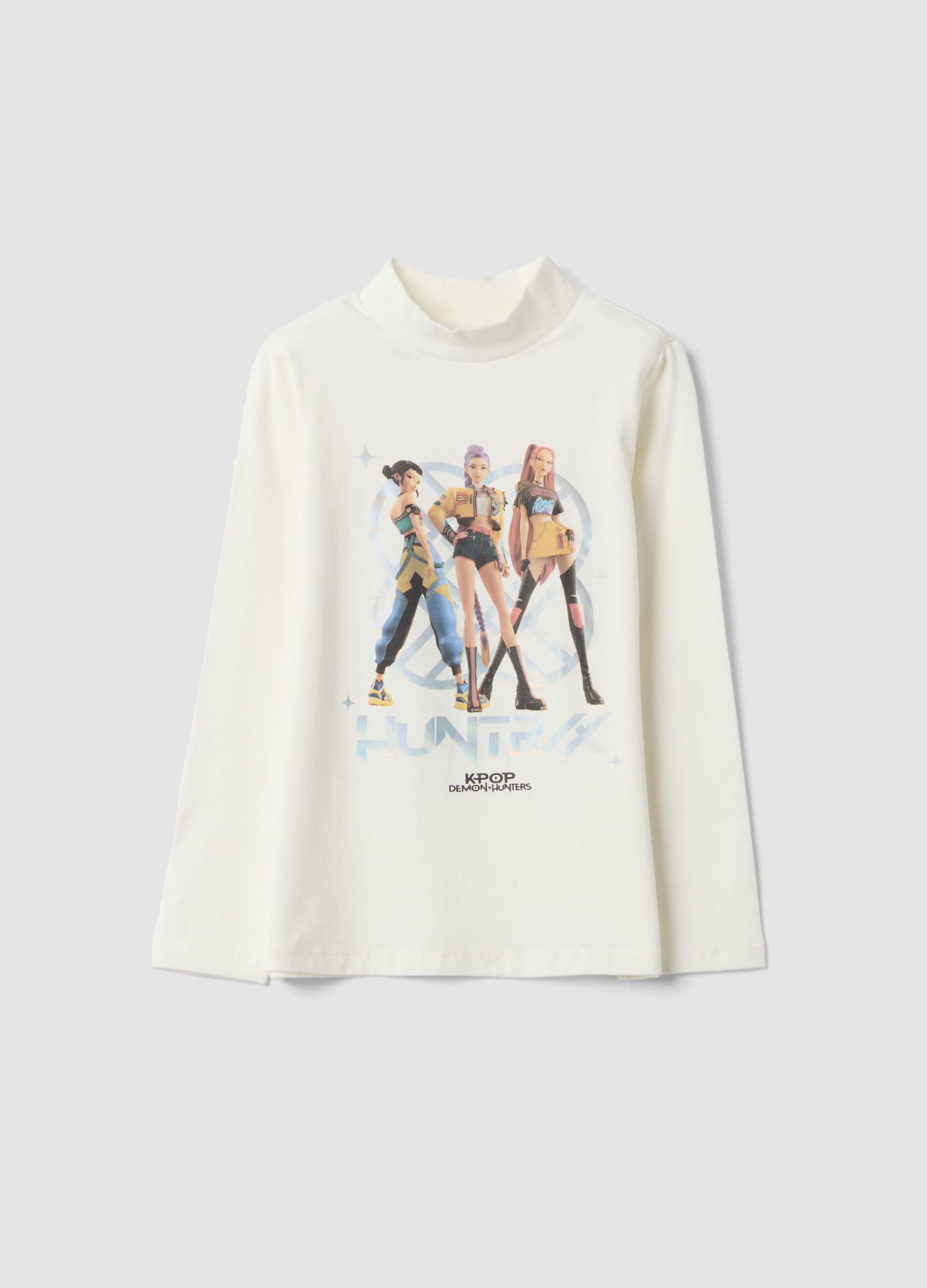 White stretch cotton T-shirt with K-Pop Demon Hunters print