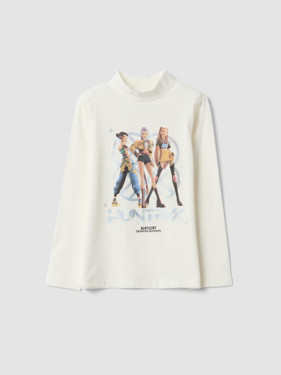 White stretch cotton T-shirt with K-Pop Demon Hunters print_0