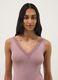 Pink stretch viscose regular fit deep V vest with lace_1