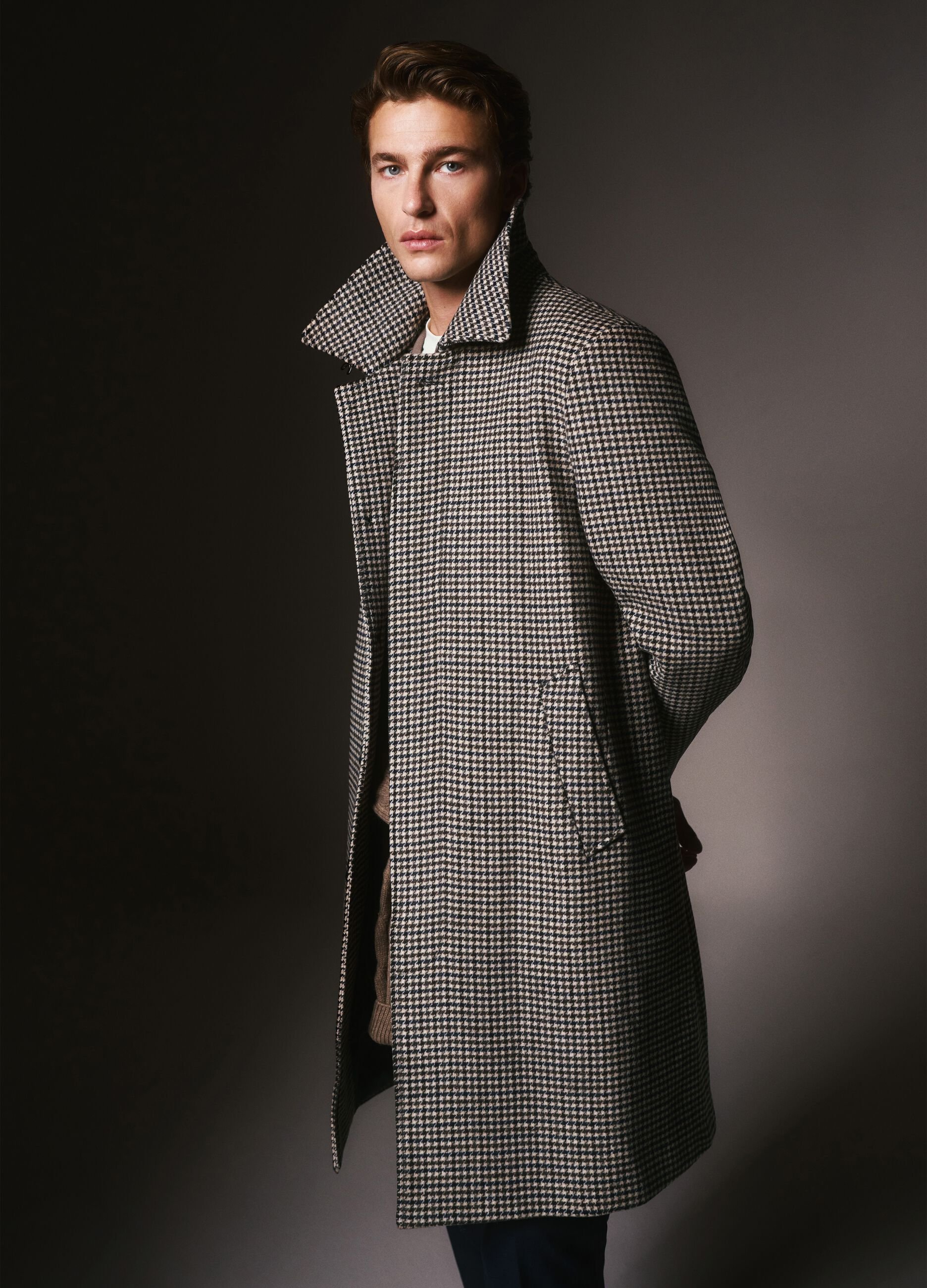 Multicoloured Checked Long Coat Regular Fit