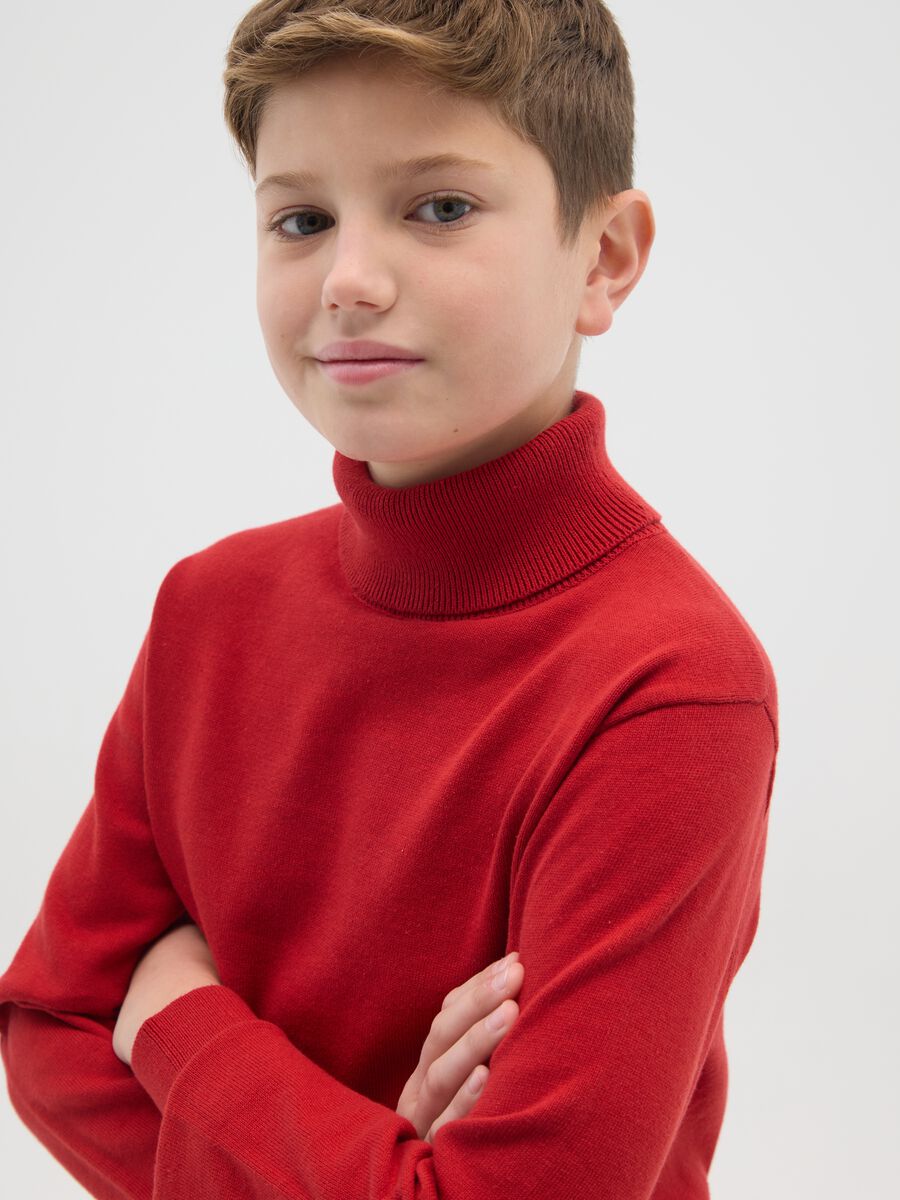Maglione rosso a collo alto da ragazzo in puro cotone regular fit_2