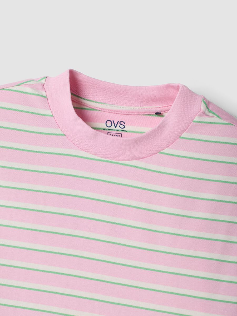 T-shirt rosa a righe in puro cotone_5