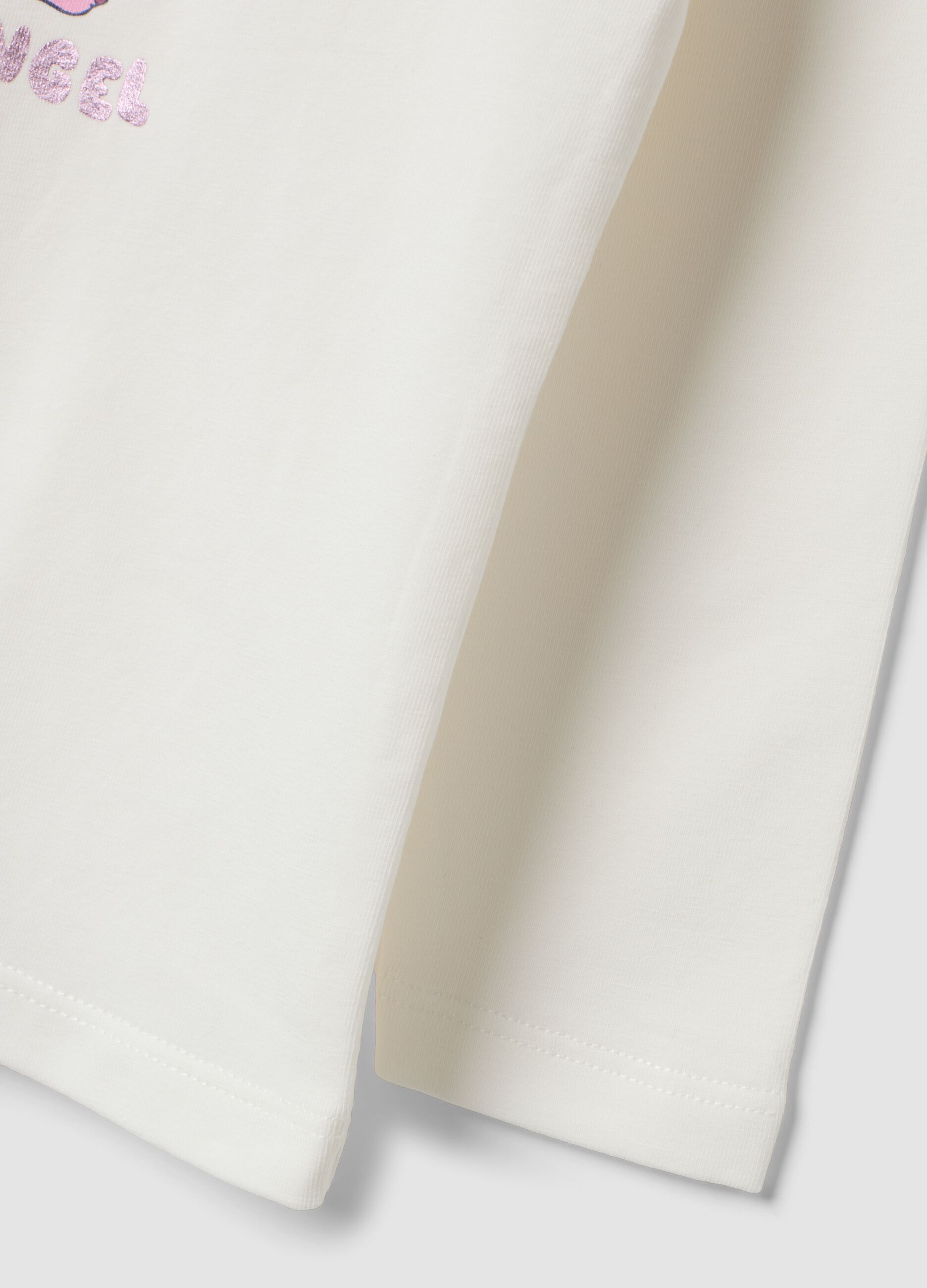 White long-sleeve stretch-cotton T-shirt with Lilo & Stitch print