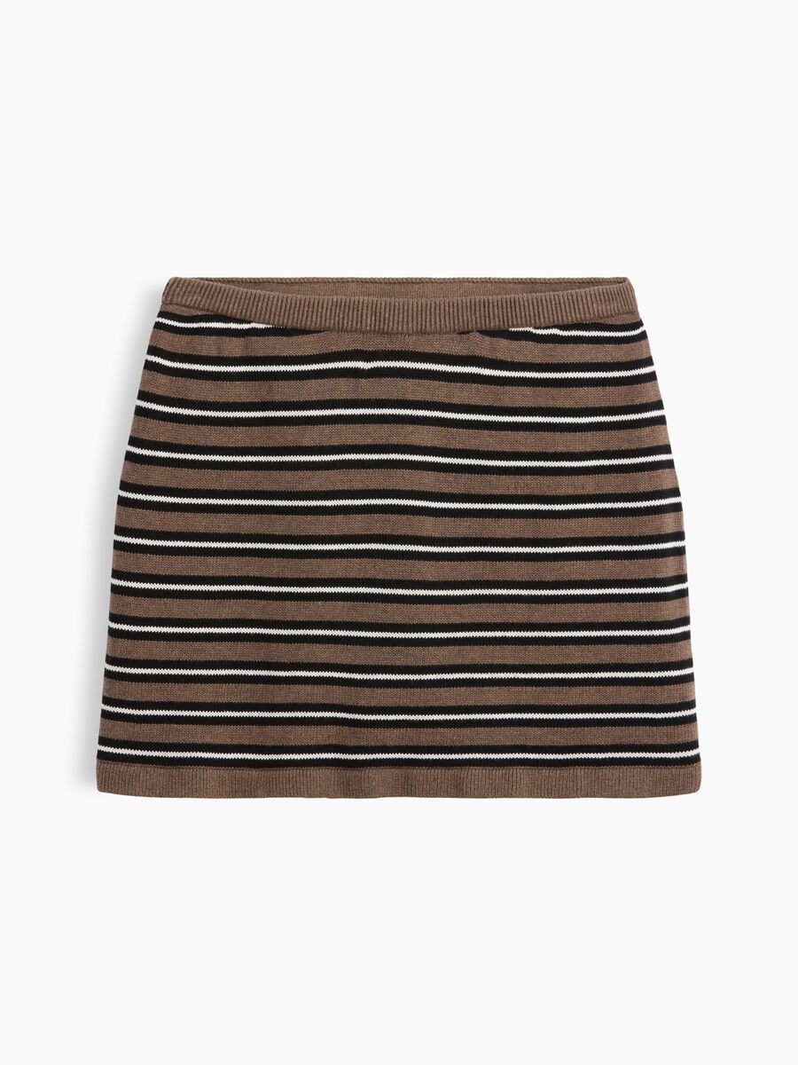 Brown striped pure cotton mini skirt_5