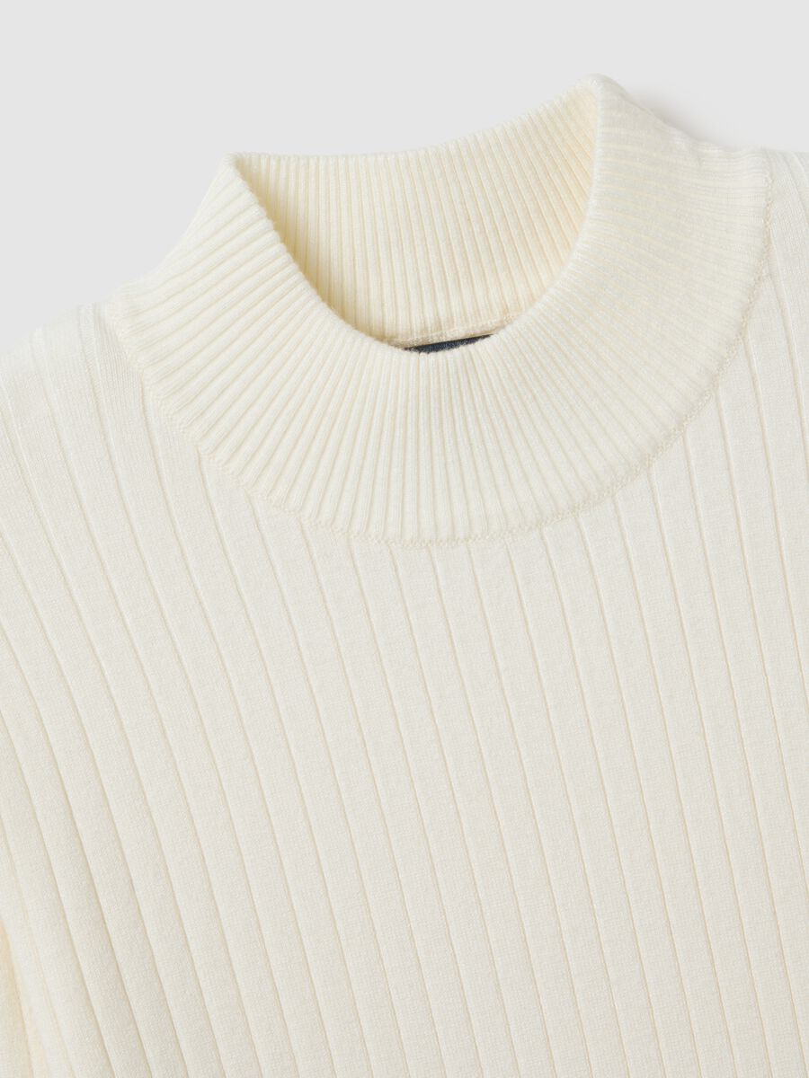 White Mixed Fitted Turtleneck Sweater_5