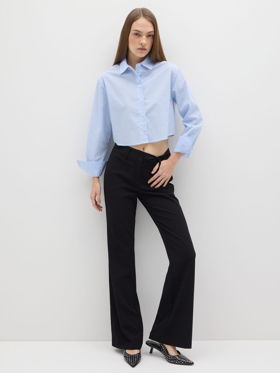 Black polka dot flare trousers_0