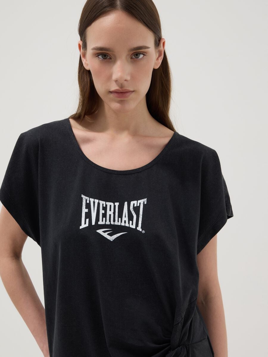 Black pure cotton regular fit T-shirt with knot detail_2