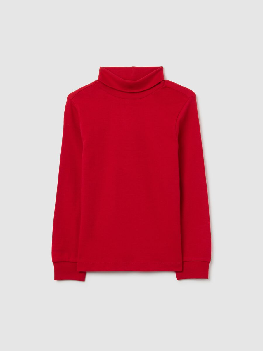 Kids' red high-neck cotton jumper, regular fit_0