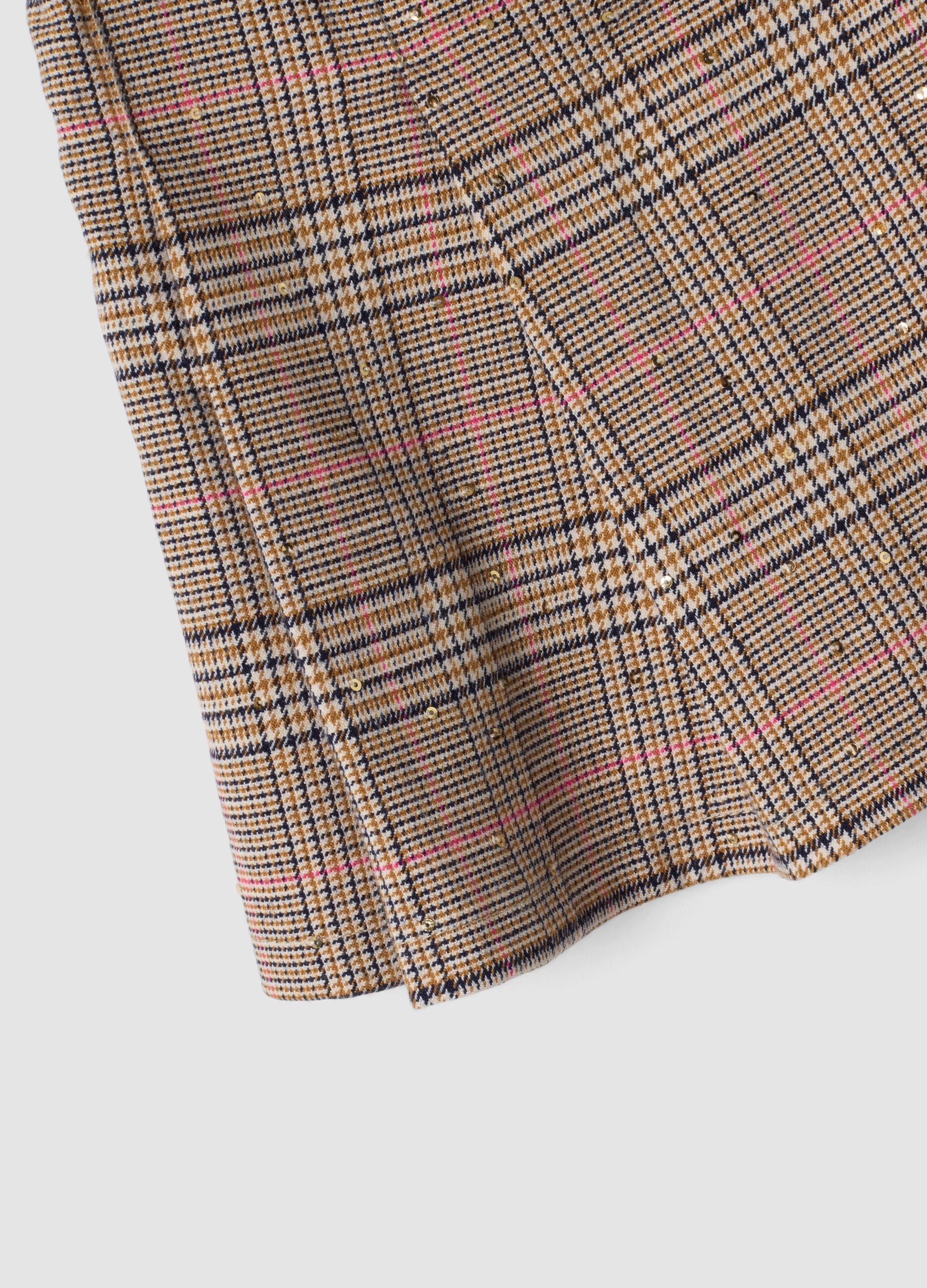 Girls&rsquo; brown checked stretch viscose skort