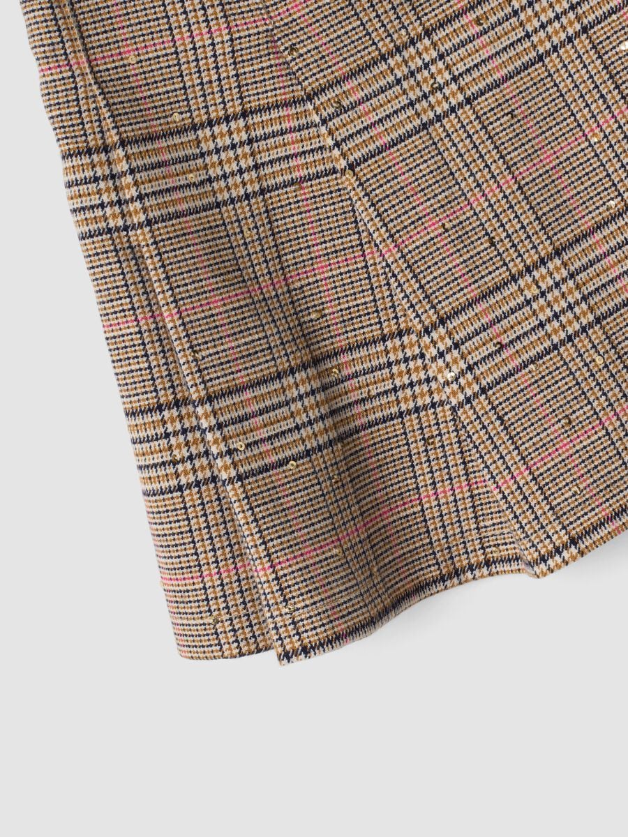 Gonna pantalone marrone in viscosa elasticizzata a quadri per bambina_3