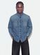 Blue pure cotton denim shirt, regular fit_0