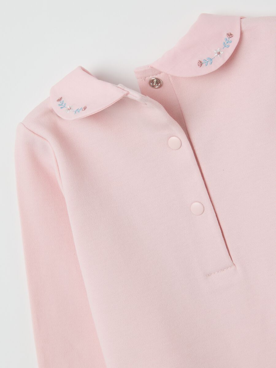 Newborn's pink pure cotton bodysuit with fancy collar_3
