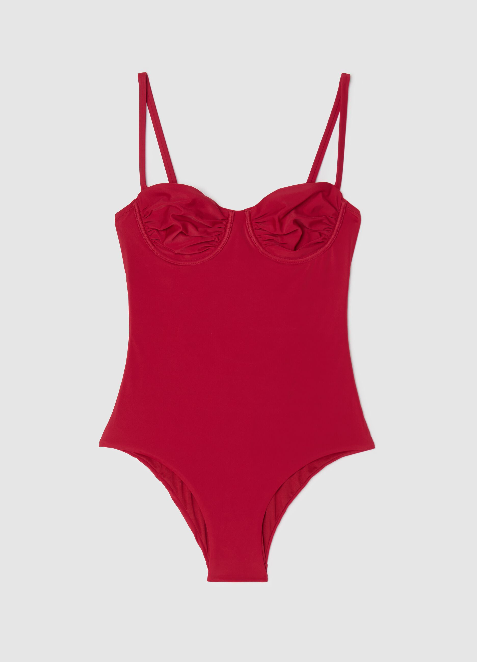 Women’s one-piece swimsuit in red stretch fabric without padding