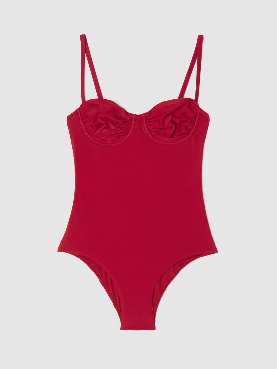Women’s one-piece swimsuit in red stretch fabric without padding_4