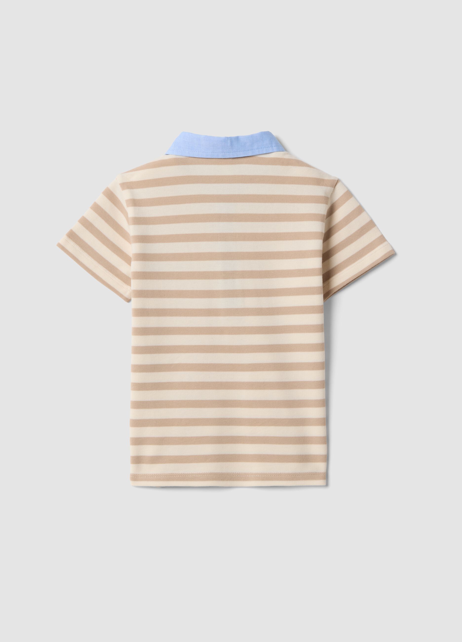 Multicolor Striped Stretch Cotton Polo with Mickey Mouse Embroidery