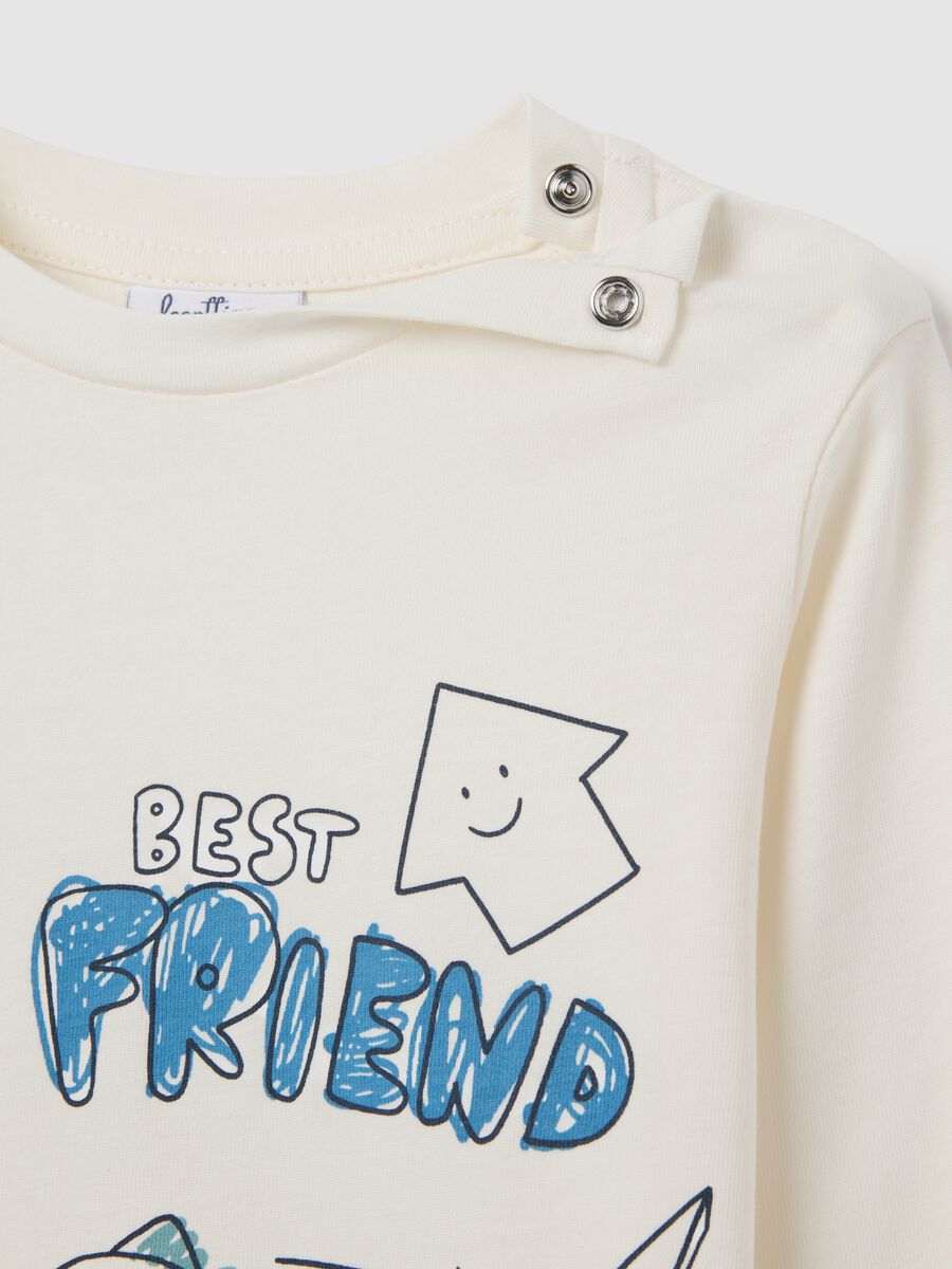 White pure cotton children's regular fit t-shirt with dinosaurs_3