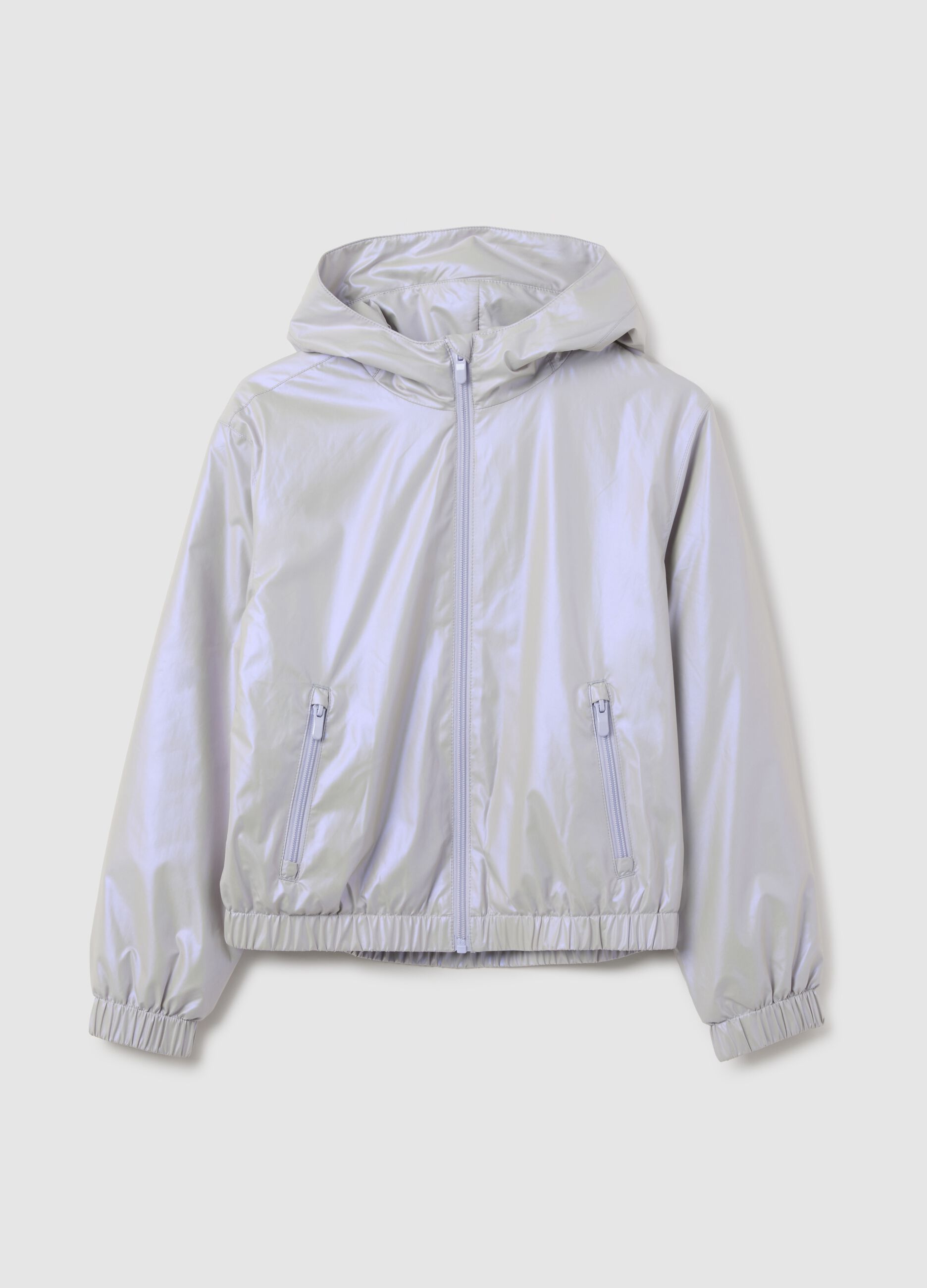 Regular fit grey girl's jacket with hood
